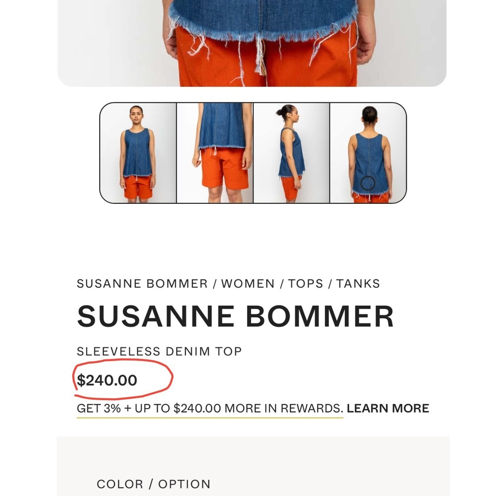 Susanne Bommer Sleeveless Denim Top Frayed Hem Medium 40 - Picture 3 of 8